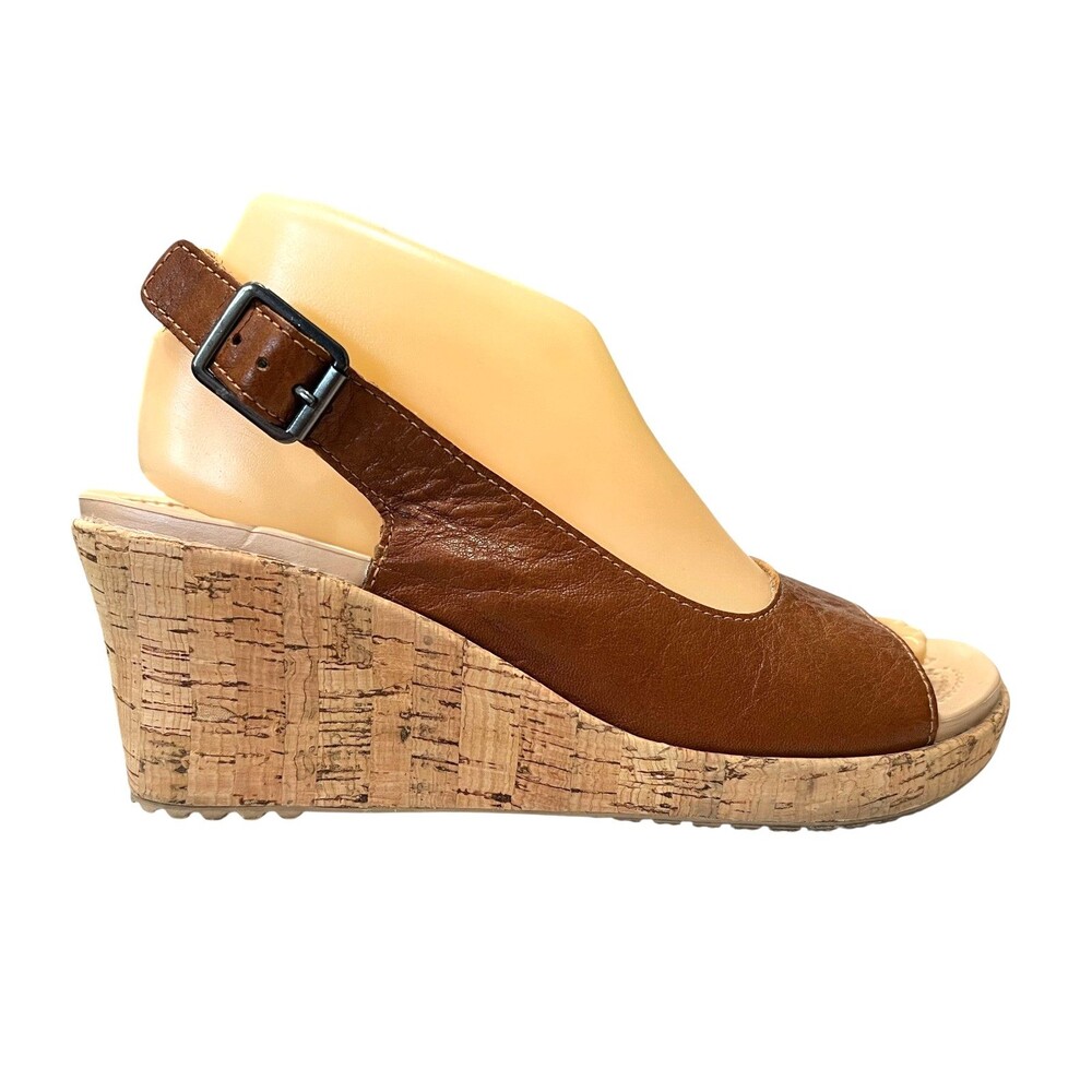 Crocs A-LEIGH Brown Leather Slingback Cork Platform Wedge Pump Sandal  Size 8 - Picture 5 of 9